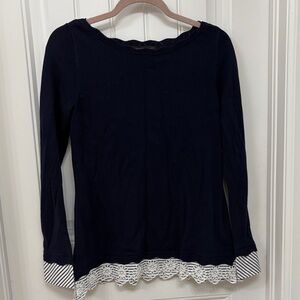 White House Black Market Navy Top with Lace Hem